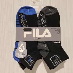 Fila 6 Pair Kids Socks Shoe Size 10.5 to.4